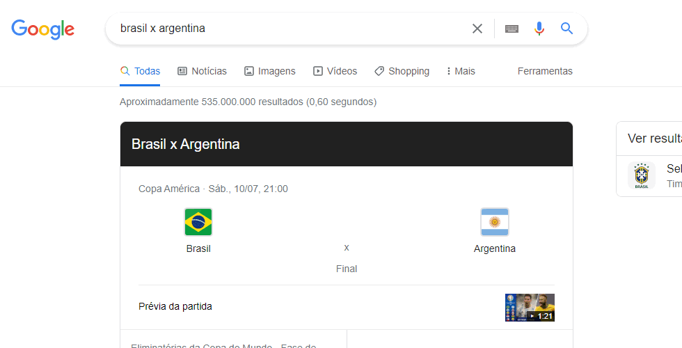 Acompanhar jogo do Brasil contra Argentina Google, Final da Copa América 2021