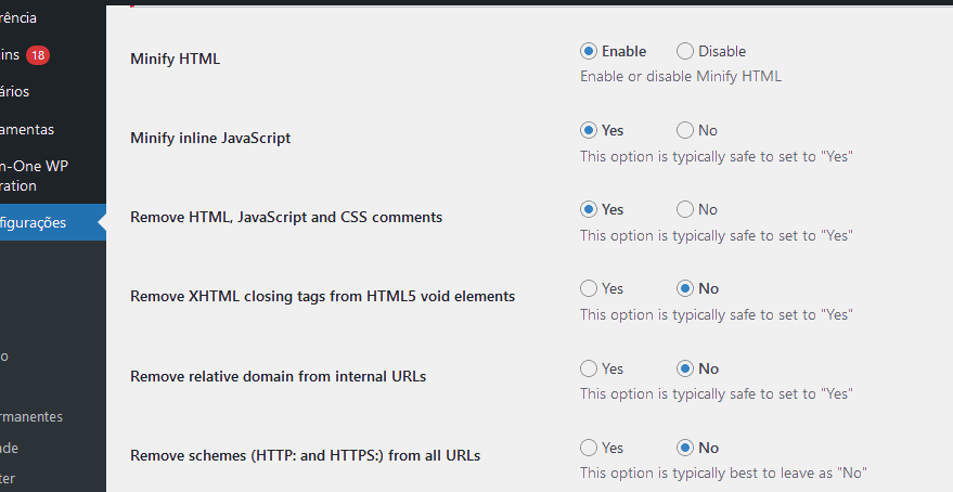 Ótimo plugin WordPress para minificar HTML, CSS e JS (Minify HTML) 2 Plugin WordPress para minificar e diminuir HTML, CSS e JS (Minify HTML), plugin Minify HTML, plugin Minify, plugin HTML, plugin CSS e JS, plugin CSS, plugin JS, site WordPress, minify, minificar e diminuir, minificar, diminuir tamanho, painel wordpress, settings
