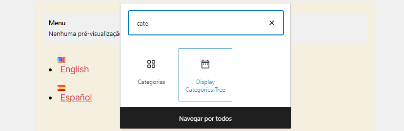 passo 08: buscar pelo widget Display Categories Tree
